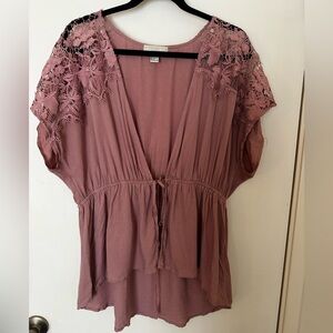 Forever 21 Dusty Rose Lace-Trim Peasant Tunic